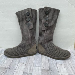 UGG Classic Cardy Boots Button Detailed Gray Knit Suede Women’s Size 9